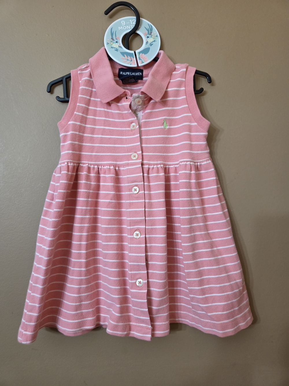 Ralph Lauren Coral Pink Striped Polo Dress size 12 Months